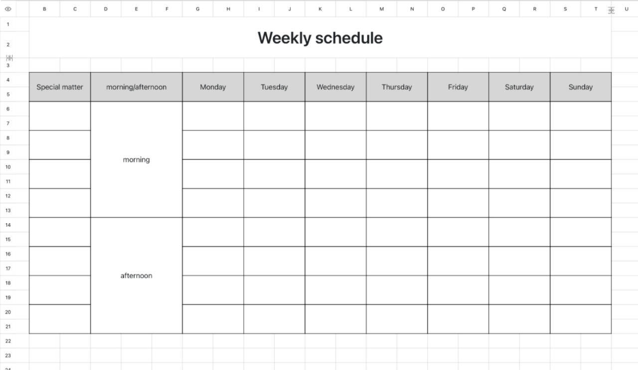 Weekly schedule 2
